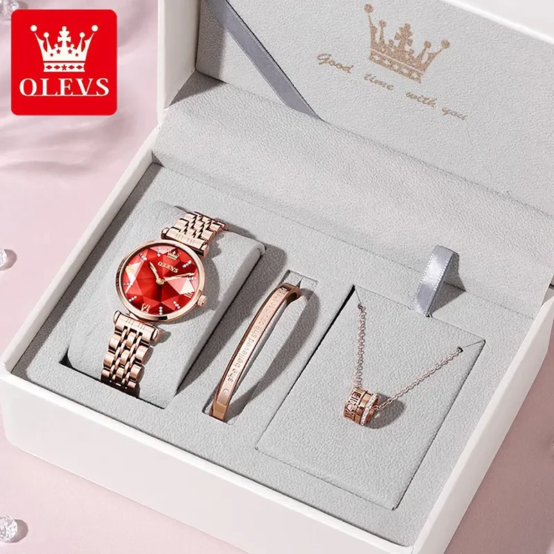 Olevs Gift Set With Watch And Rose Gold Pendant With Bracelet | 6642